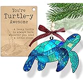 Sea Turtle Christmas Ornament - Positive Turtle Gifts for Women with Story Card - Beach Themed Christmas Ornaments Gifts for Women - Turtles Figurines Decor Acrylic Ornament