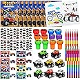 Cinrobiye 144 Pcs Monster Truck Coloring Book with Crayons Bulk，Truck Car Party Favors Goodie Bags Fillers，Hot Wheels Birthday Party Supplies Face Stickers Tattoo Prizes Gift for Monster Truck Party