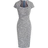 Women's Elegant Vintage Cap Sleeve Knee-Length Tweed Bodycon Pencil Dress Blue L