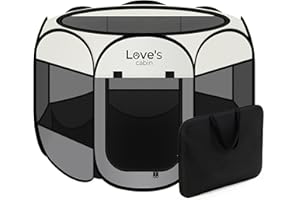 Love's cabin Pet Puppy Dog Playpen, Small Dog Tent Crates Cage Indoor/Outdoor, Portable Playpen for Cat, Foldable Pop Up Dog Kennel Playpen with Carring Case, Removable Zipper Top, Grey