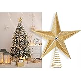 Christmas Traditions 10 inch Large Filigree Gold Glittered Christmas Star Tree Topper Star for Large Tree 6 feet-8 feet Tall/Home Decor Ornaments (Gold)