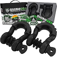 Rhino USA D Ring Shackle 2 Pack (41,850lb Break Strength) – 3/4” Shackle with 7/8 Pin for use with Tow Strap, Winch, Off-Road