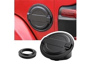 Gas Cap Cover Fuel Tank Door for 2018-2023 2024 Jeep Wrangler JL JLU 2/4 Door, Banhao ABS + Aluminum Alloy Construction, Black