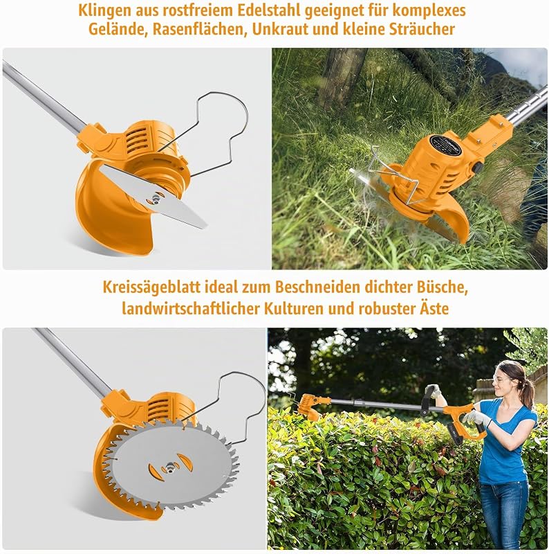 Rasentrimmer mit Akku 21 V, Freischneider mit 2 Akkus à 2,0 Ah