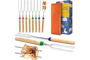 CARPATHEN Marshmallow Roasting Sticks Campfire - Set of 8pcs Smores Sticks With Beautifully Engraved Handles - Perfect as a Gift - Telescoping Stainless Steel Hot Dog Sticks Skewers