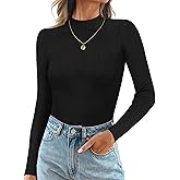 Ekouaer Mock Turtle Necks Tops for Women Long Sleeve Ribbed Shirts Thermal Slim Fit Lightweight Undershirts S-XXL