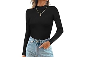 Ekouaer Mock Turtle Necks Tops for Women Long Sleeve Ribbed Shirts Thermal Slim Fit Lightweight Undershirts S-XXL