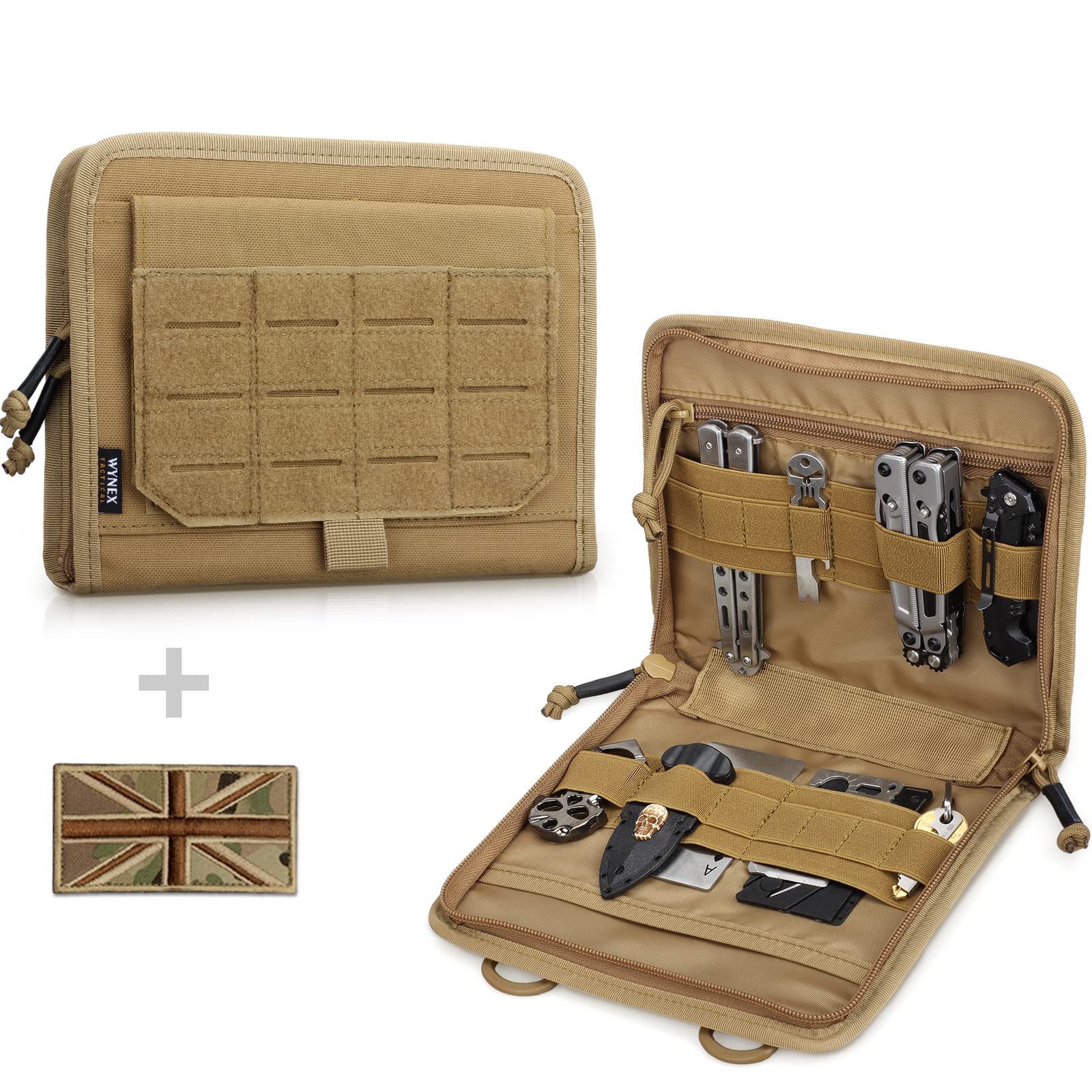 WYNEX Tactical Folding Admin Pouch, Molle Tool Bag of Laser-Cut Design, Utility Organizer EDC Medical Bag Modular Pouches Tactical Attachment Waist Pouch Include UK Patch