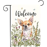Floral Chihuahua Garden Flag Spring Summer Yard Flag Flower Dog Garden Flags for Outside Small Outdoor Welcome Flags 12x18 Double Sided