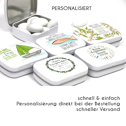 Geschenke für Gäste - Gastgeschenk zur Kommunion, Konfirmation, Firmung, Taufe - direkt bedruckte & personalisierte Döschen