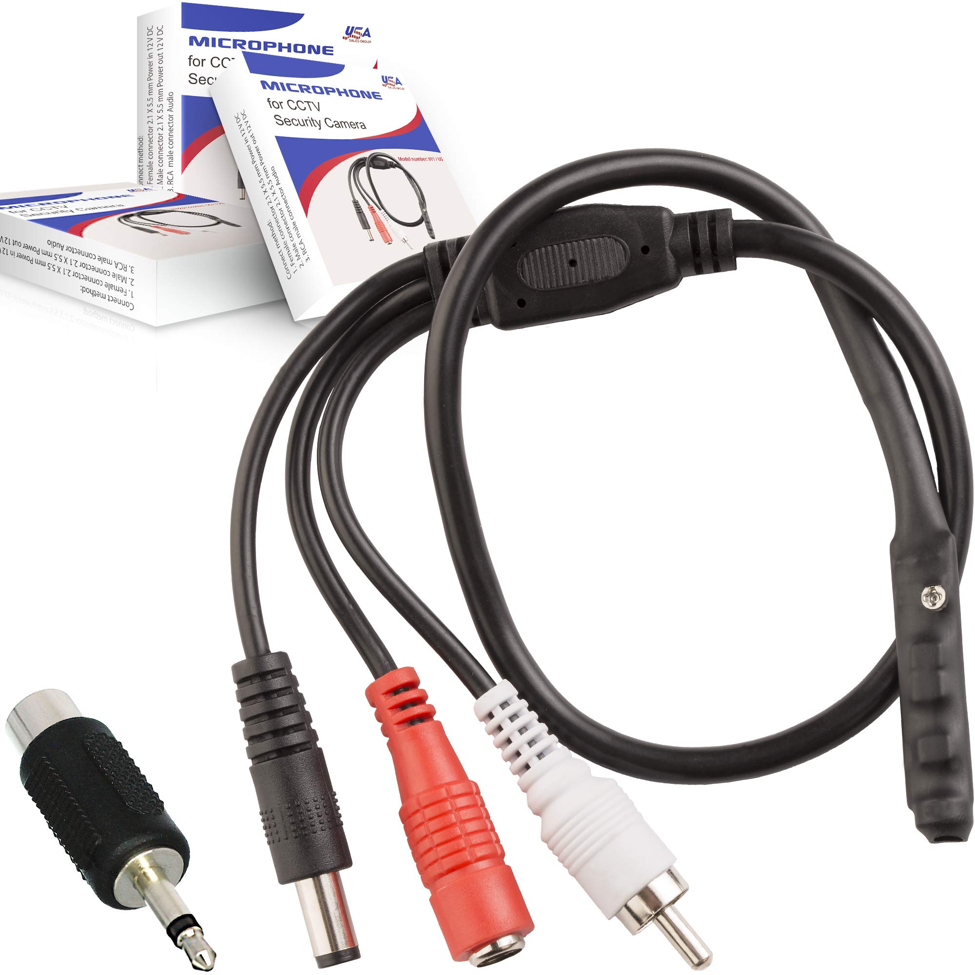 Photo 1 of USA Sales Group CCTV Microphone for Security Camera IP: Audio Surveillance RCA with High Sensitive Preamp Amplified Pickup Device Mic External Camera Sound (3Pack)