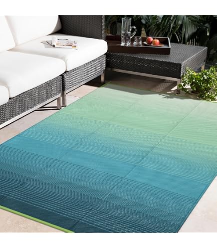 Anidaroel 8x10ft Ombre Outdoor Rug - Waterproof, Reversible, For Patio, RV, Camping & Beach (Blue & Green)