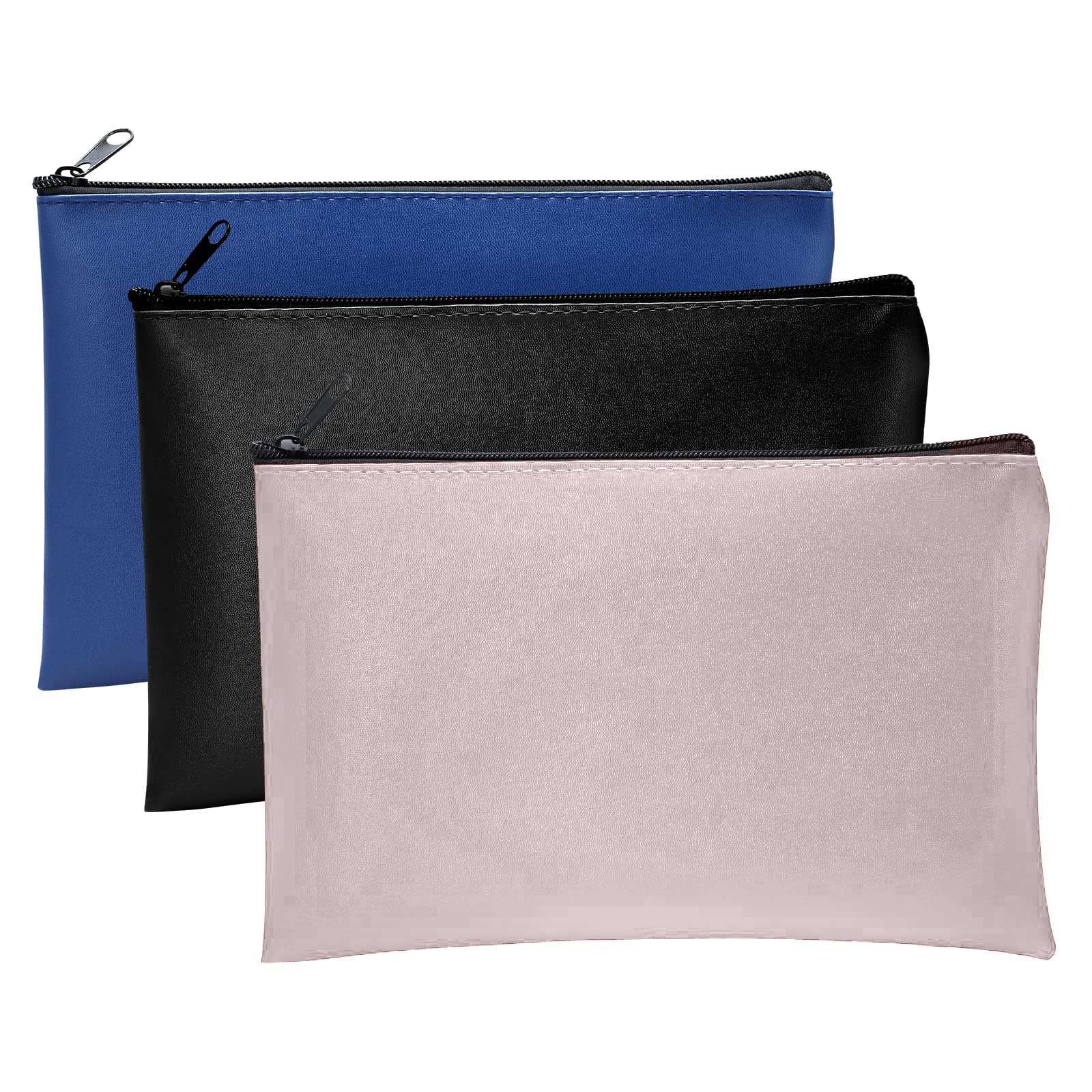 PU Money Pouch,3 PCS Money Bags with Zipper PU Leather Money Bags for Cash Bank Bag Waterproof Wallet Money Envelopes Money Holder for Cash Coins Cosmetics Bills