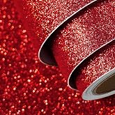 FunStick Ruby Red Glitter Wallpaper Sparkle Glitters Peel and Stick Wallpaper Red Glitter Contact Paper Self Adhesive Removable Glitters Fabric Wall Paper for Bedroom Cabinets Dresser Decor 15.8"x80"