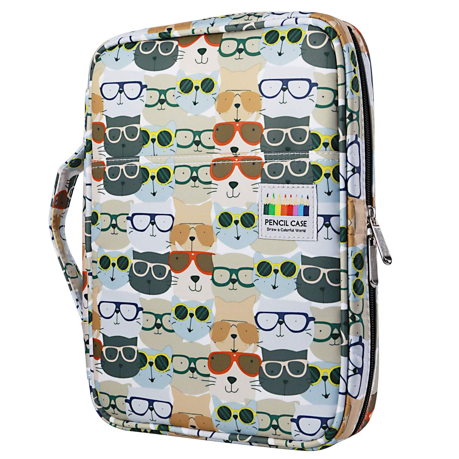 YOUSHARES Colored Pencil Case 166 Slots Pen Case Organizer with Handy Wrap & Zipper, Multilayer Holder for Prismacolor Colored Pencils & Gel Pen (Kitten)