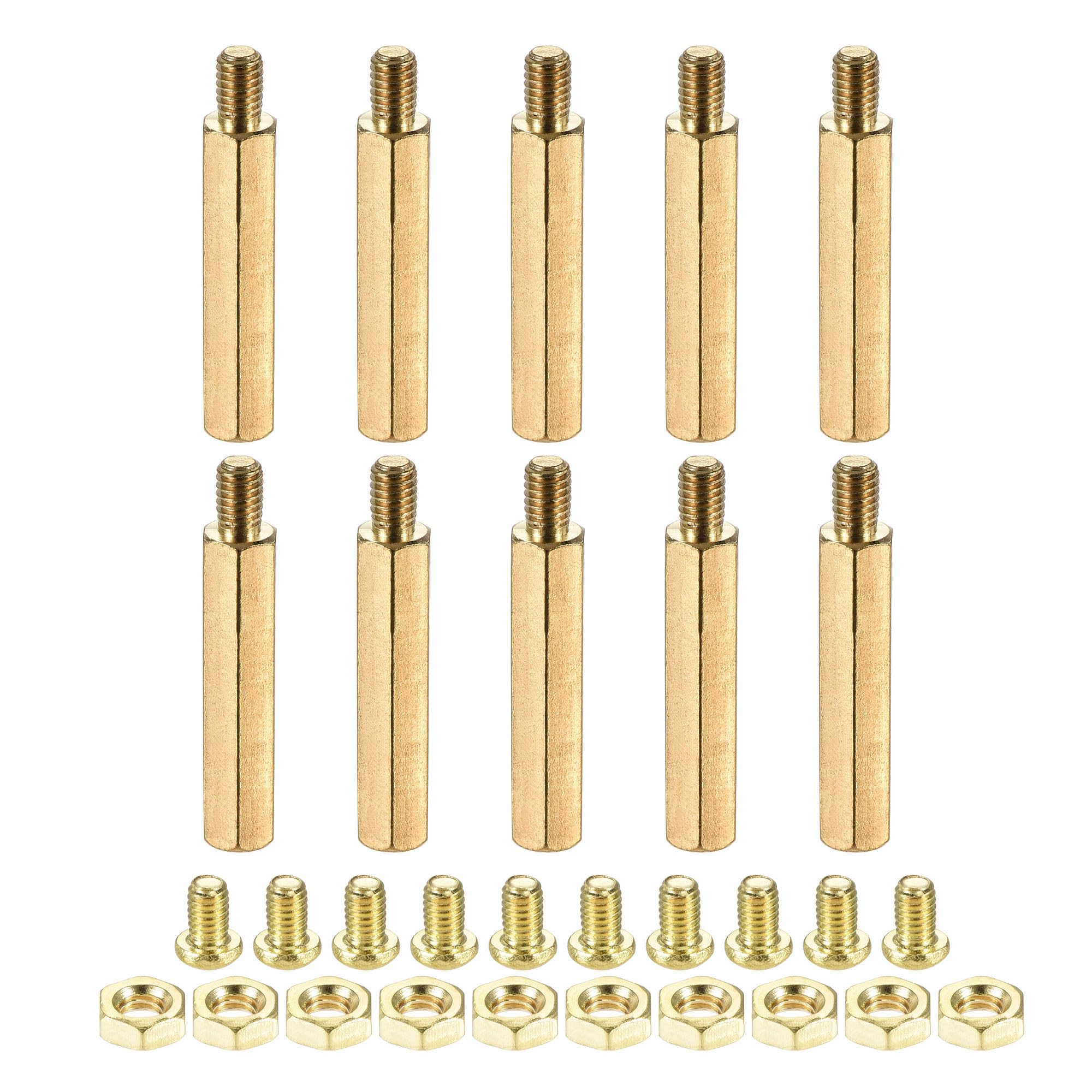 YOKIVE 10 Set M4 Standoff Screws, Brass Hex PCB Standoffs with Nuts and Screws(Gold Tone, 28mm)