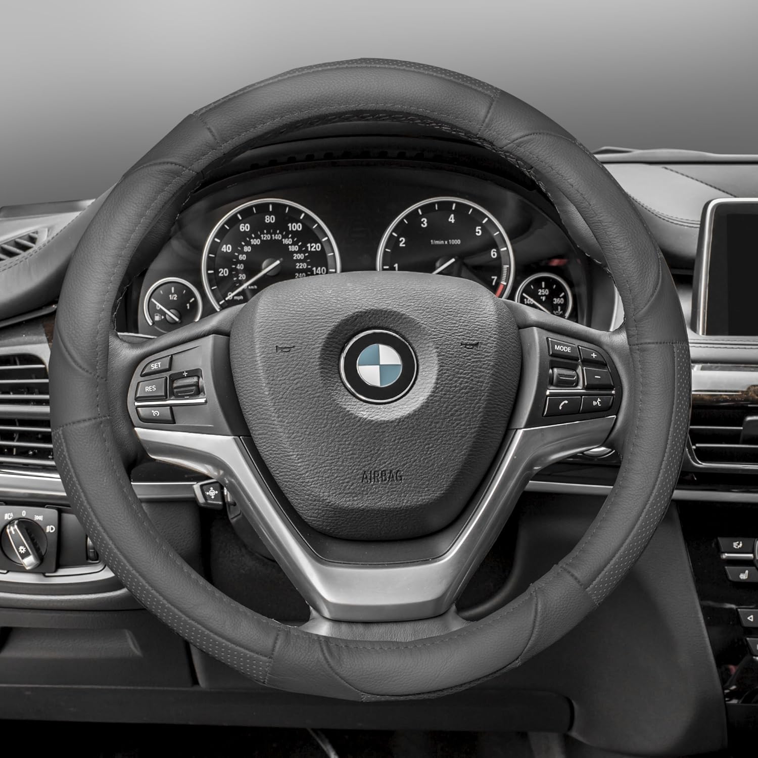 FH Group FH2002SOLIDGRAY Steering Wheel Cover (Deluxe Full Grain Authentic Leather Solid Gray)