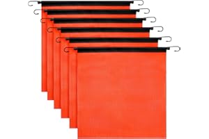 BUSINESS KING Safety Flag Set - 6 Bright Orange Mesh Warning Flags, 18 x 18 Inch, Heavy Duty, Oversize with Vinyl Welt, Bungee Cord, and EZ Hook for Trailer and Pilot Cars