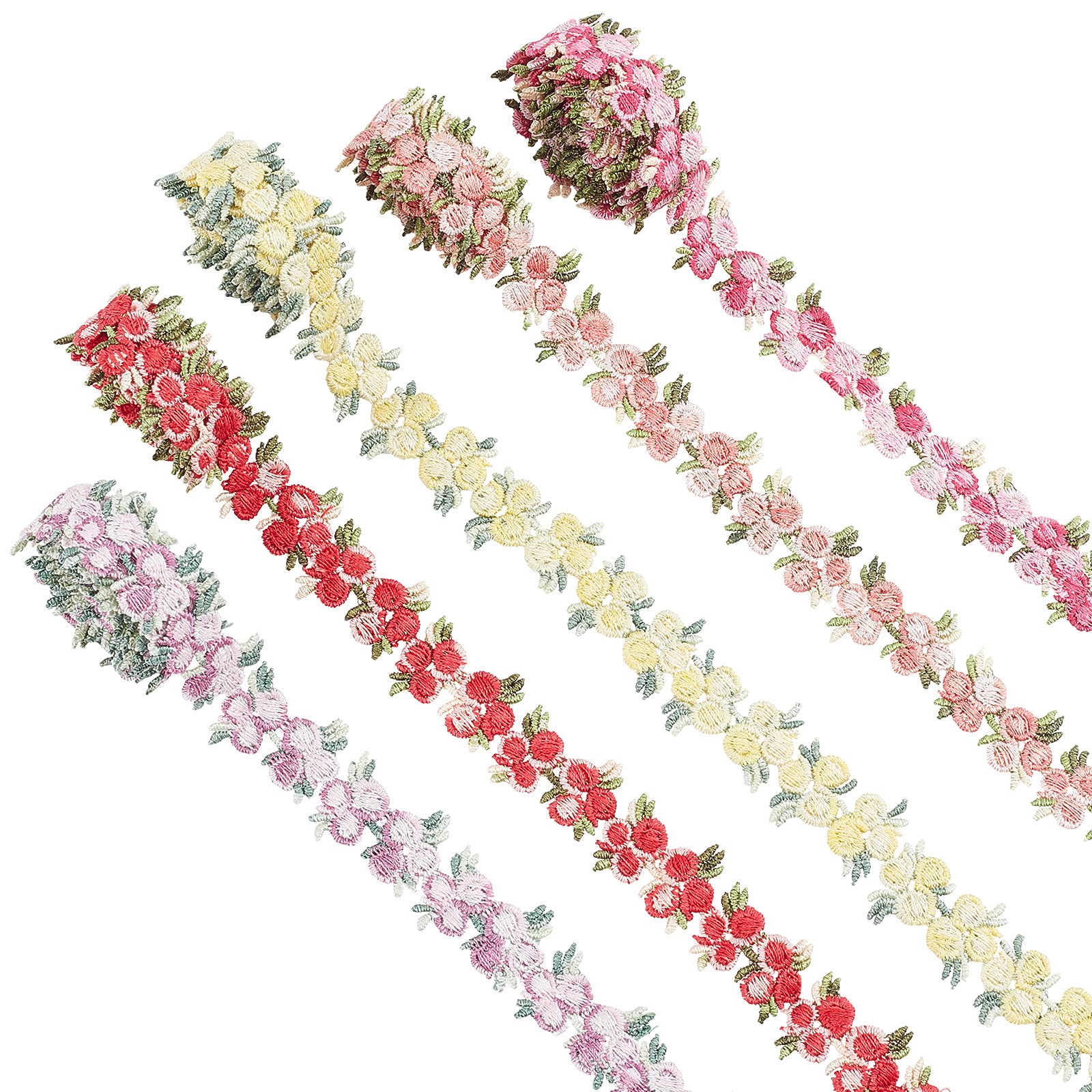 PH PandaHall 5 Colors Floral Lace Trim Rose Flower Ribbon Decorating Embroidered Polyester for Christmas Wedding Appliques Sewing Craft Upholstery Curtain Dolls, 20mm/0.78'' Wide, 5Yards