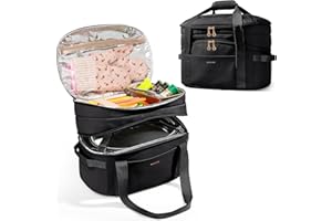 Marscamd Double Layers Slow Cooker Carrying Bag Compatible with 6-8 Quart Crockpot and Hamilton Beach, Slow Cooker Insulated Carrier with Utensils Storage Section, Black