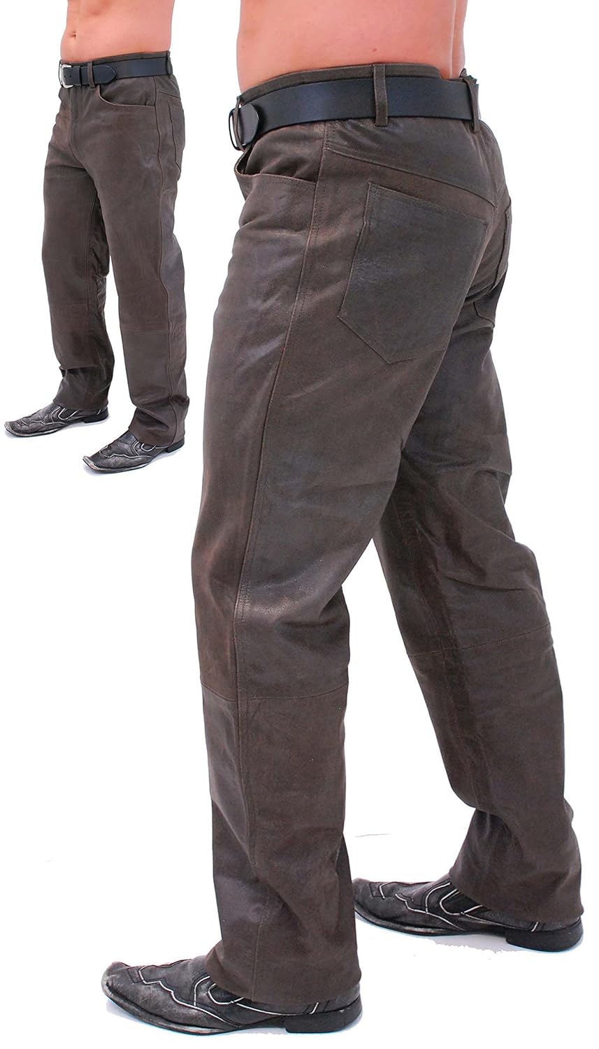 Men Military Style Cargo Leather Pant