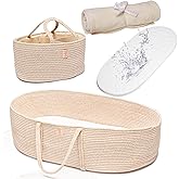 Trendy Baby Changing Basket- Unisex Baby Moses Basket Set of 4 Pieces, Waterproof Pad Cover, Caddy Diaper Organizer,Cotton Bl