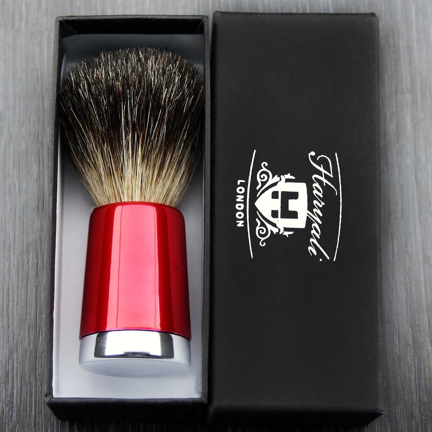 Haryali London Hand Assembled in Red Handle Black Badger Hair - Image 4