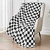 Edenleaf Checkered Blanket Flannel Throw Blankets Soft Cozy Checkered Grid Print Chessboard Gingham Pattern Throws for Bed Sofa Couch for All Seasons, 50x60 Inch, Black