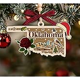 AlvaradoDesign Oklahoma State Christmas Wooden Ornament - State USA Ornament - Moving to Oklahoma Gift - Travel Gift - 2 Layer Laser Cut Wooden Ornament