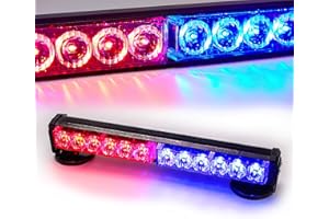 LE-JX Blue/Red Wireless Traffic Advisor Emergency Lights Bar Beacon Led Strobe Warning Light Mini Roof Top Plow Hazard Flash 12 Volt with Magnetic Base Mount and Rechargeable Plug (Blue/Red, 12 LEDs)