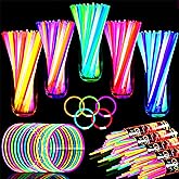 TURNMEON 500 Pack Ultra Bright Glow Sticks Bulk Party Pack Supplies Glow In The Dark Football Easter Carnival Mardi Gras Day Party Favors Necklace Bracelet with Connector Light Up 14Hrs Long Last
