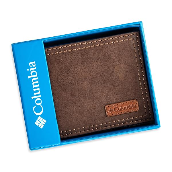 COLUMBIA MENS RFID SLIM BIFOLD WALLET WITH ID WINDOW DARK TAN