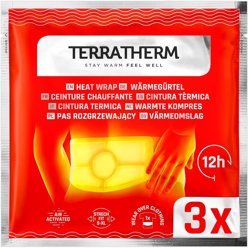 TerraTherm Heat Warming Belt 12 Hours Deep Warmth S-XL 3 or 8 Pieces