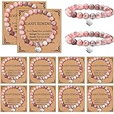 Landical 12 Pieces Inspirational Natural Stone Gifts Sweet Heart Beaded Bracelets with Cards Gifts