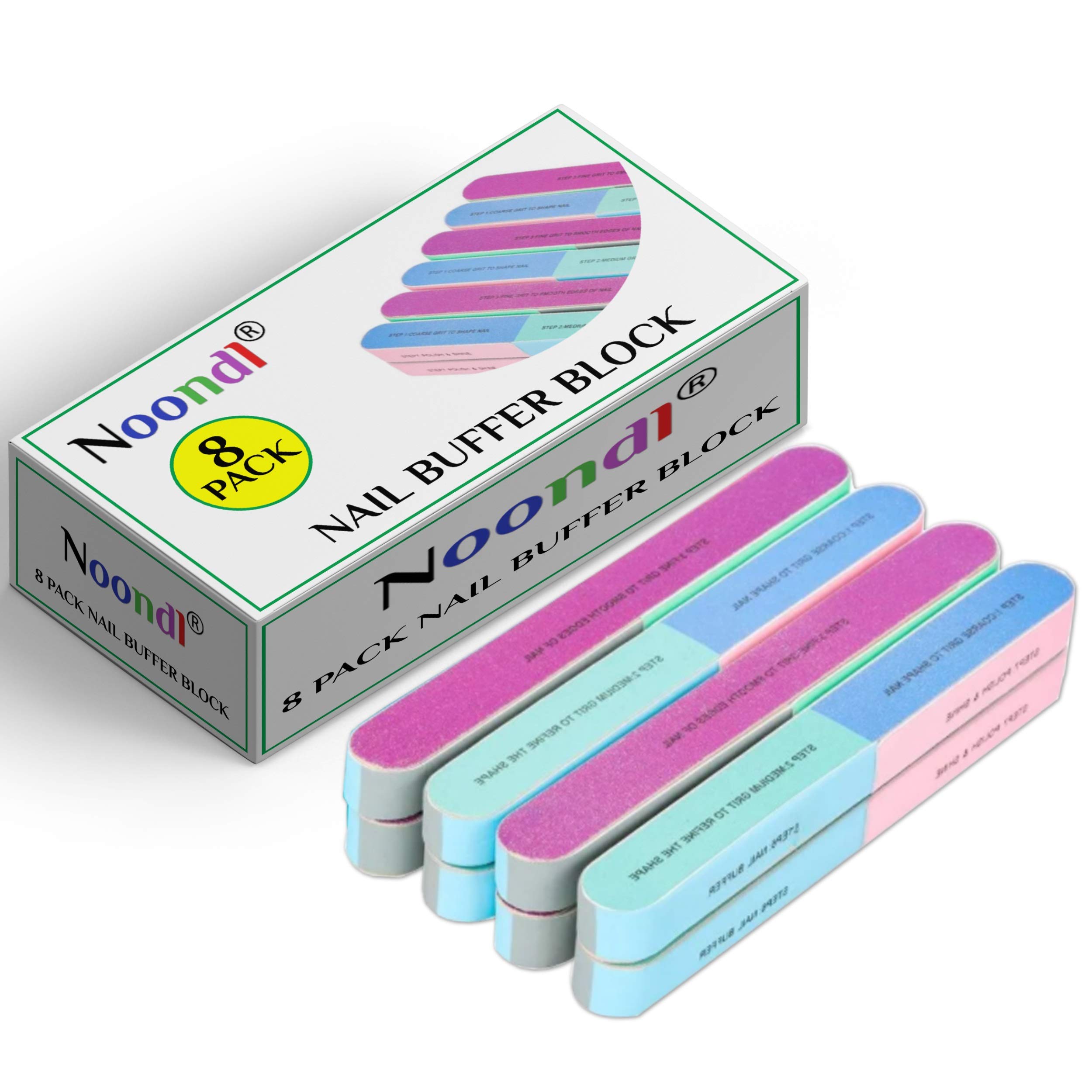 Nail Buffer Block Set of 8 for Natural Acrylic and Gel Nails by Noondl Beauty