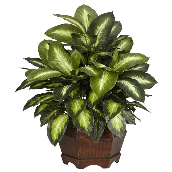 NEARLY NATURAL 24IN DIEFFENBACHIA ARTIFICIAL PLANT, FAUX GREENERY WITH DECORATIVE PLANTER FOR INDOOR HOME OFFICE DECOR, LOW MAINTENANCE