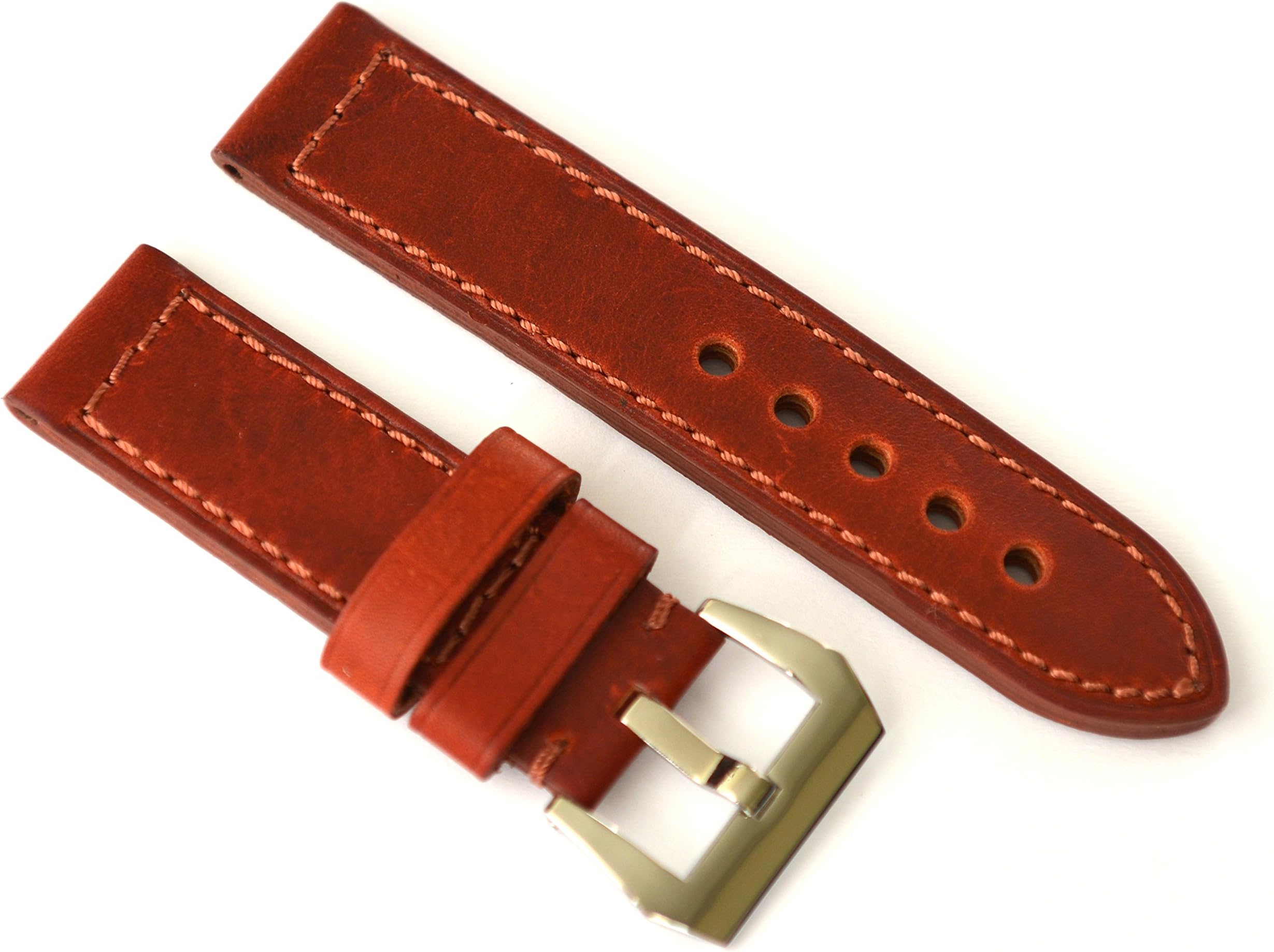 24mm Hand-Knit Brown Band Strap w/316 Stainless Steel Buckle Replacement for Panerai