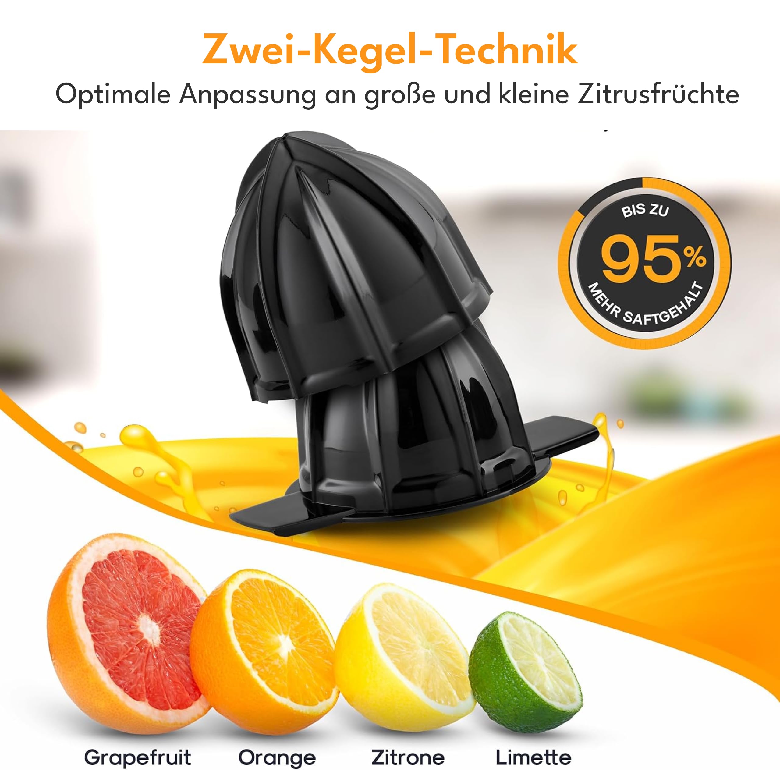 LEBENLANG Zitruspresse elektrisch - 2 Kegel & BPA-Frei I Hohe Saftausbeute I 700ml Orangenpresse elektrische Saftpresse Edelstahl für Zuhause I Entsafter Zitronenpresse Orangensaftpresse 2