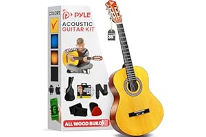 PYLE 36" Classical Acoustic Guitar Kit- 3/4 Size Yellow Gloss, 6 Nylon Strings, w/Bag, Tuner, Extra Strings, Picks, Strap- Ki