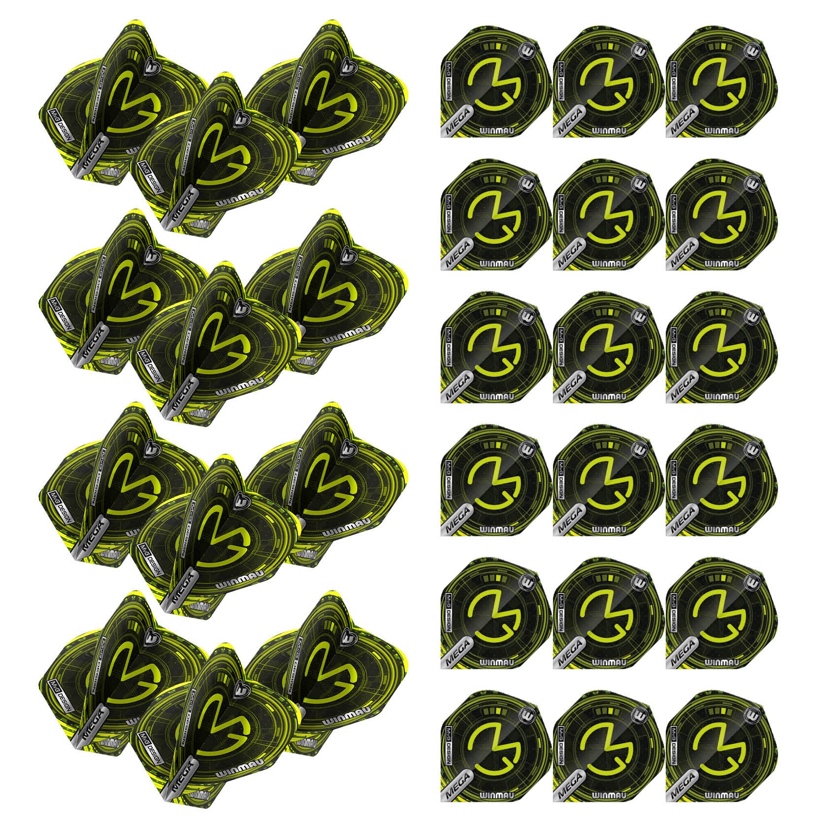 WINMAU Mega Standard Michael Van Gerwen MvG Logo Tech Green Dart Flights - 10 sets per pack (30 dart flights in total)