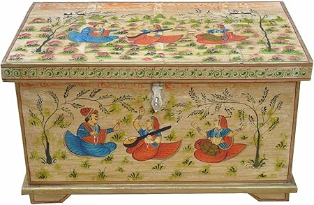 India caja baúl pequeña antigüedad pintados Flores Banco: Amazon.es: Hogar