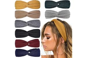 Huachi Headbands for Women Twist Knotted Women Head Bands Boho Stretchy Hair Bands Non Slip for Girls Criss Cross Turban Plain Headwrap Yoga Workout Vintage Hair Accessories, Solid Color