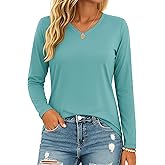 MAGCOMSEN Women's Long Sleeve Shirts V Neck Cotton Basic Tee Soft Breathable Casual Tops Cassic-Fit T-Shirt