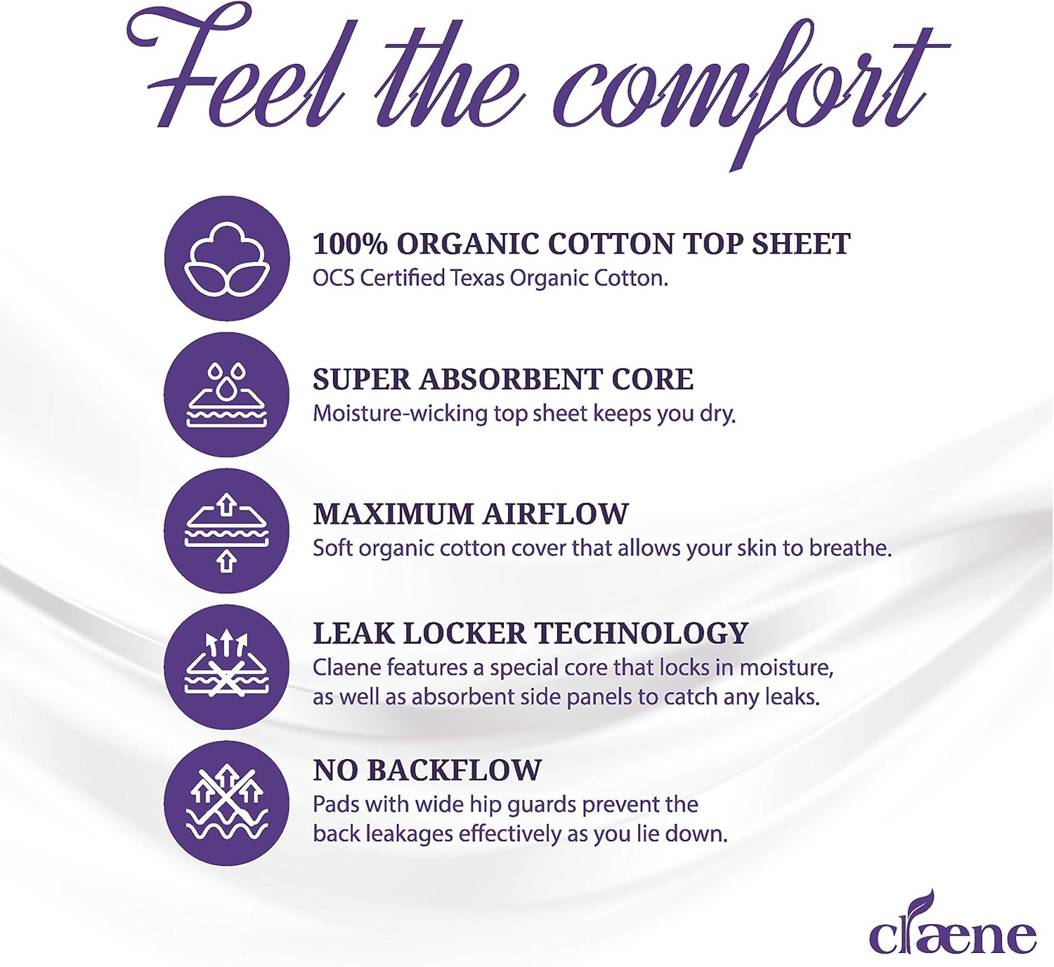 Claene Organic Cotton Cover Pads, Menstrual Regular Pads for Women, Unscented, Breathable, Natural Sanitary Napkins with Wings (Regular, 1 Pack, Total 16): Health & Personal Care