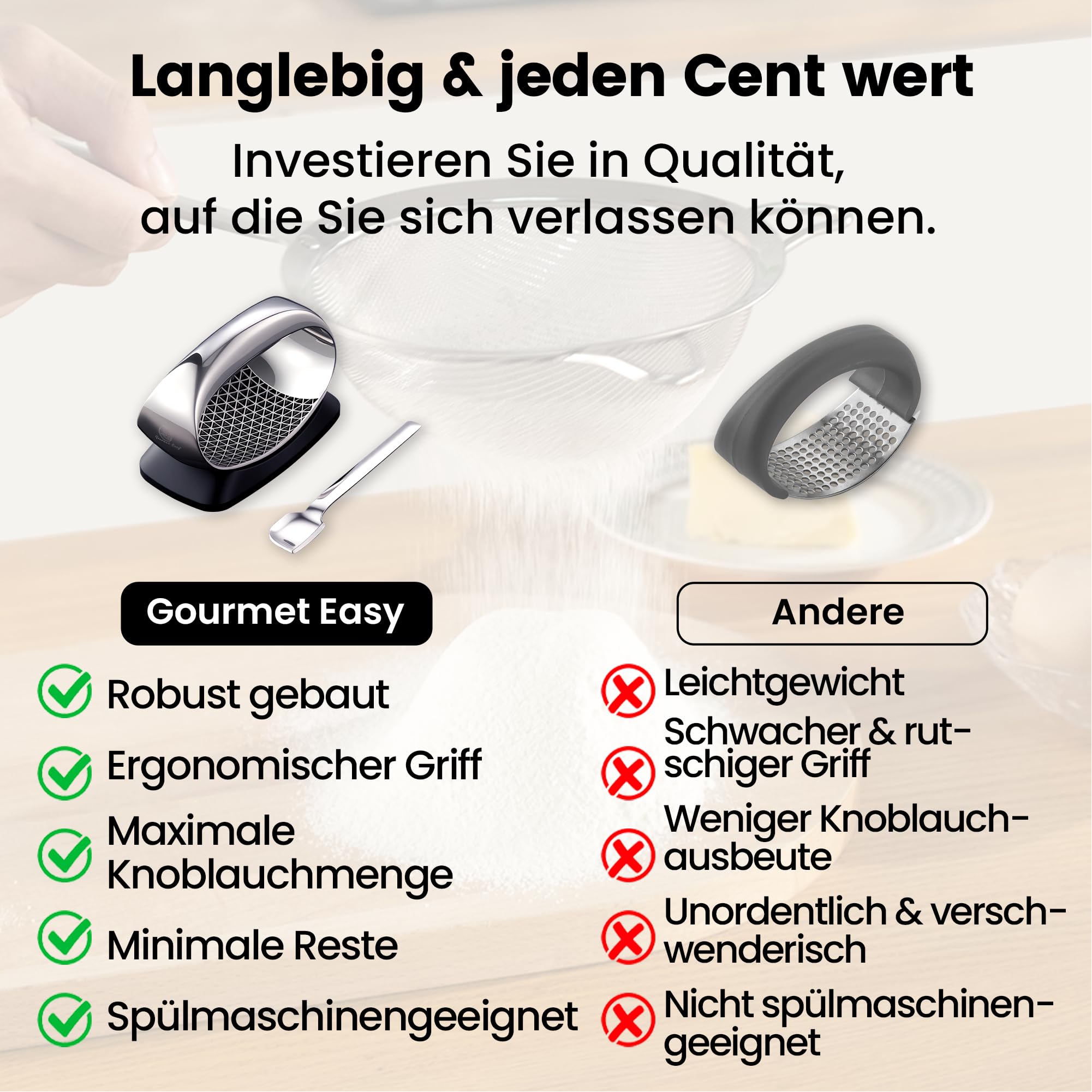 Gourmet Easy Knoblauchwippe Edelstahl, presst statt quetscht 6