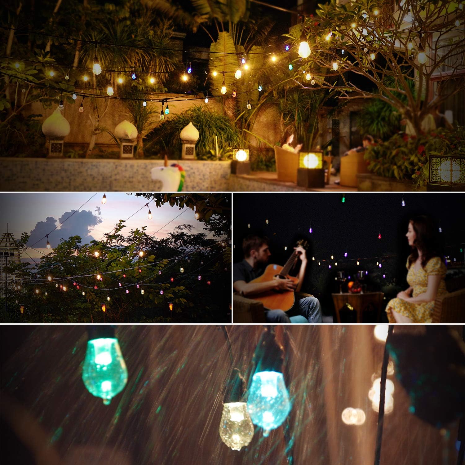 Outdoor String Lights – Patio Lights RGB Color & White LED Lights Smart String Lights Outdoor 2.4GHz Wi-Fi Controlled 15 Edison Bulbs 49 Ft Colored String Lights Works with App & Alexa IP65 Waterproof: Home Improvement