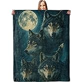 Mystical Wolf Moon Blanket, Plush Soft Lightweight Warm Cozy Flannel 60×50 inch Throw Blanket with Full Moon Forest Design for Couch, Travel, Bed, Outdoor, Gifts for Women Men Adults Teens Kids