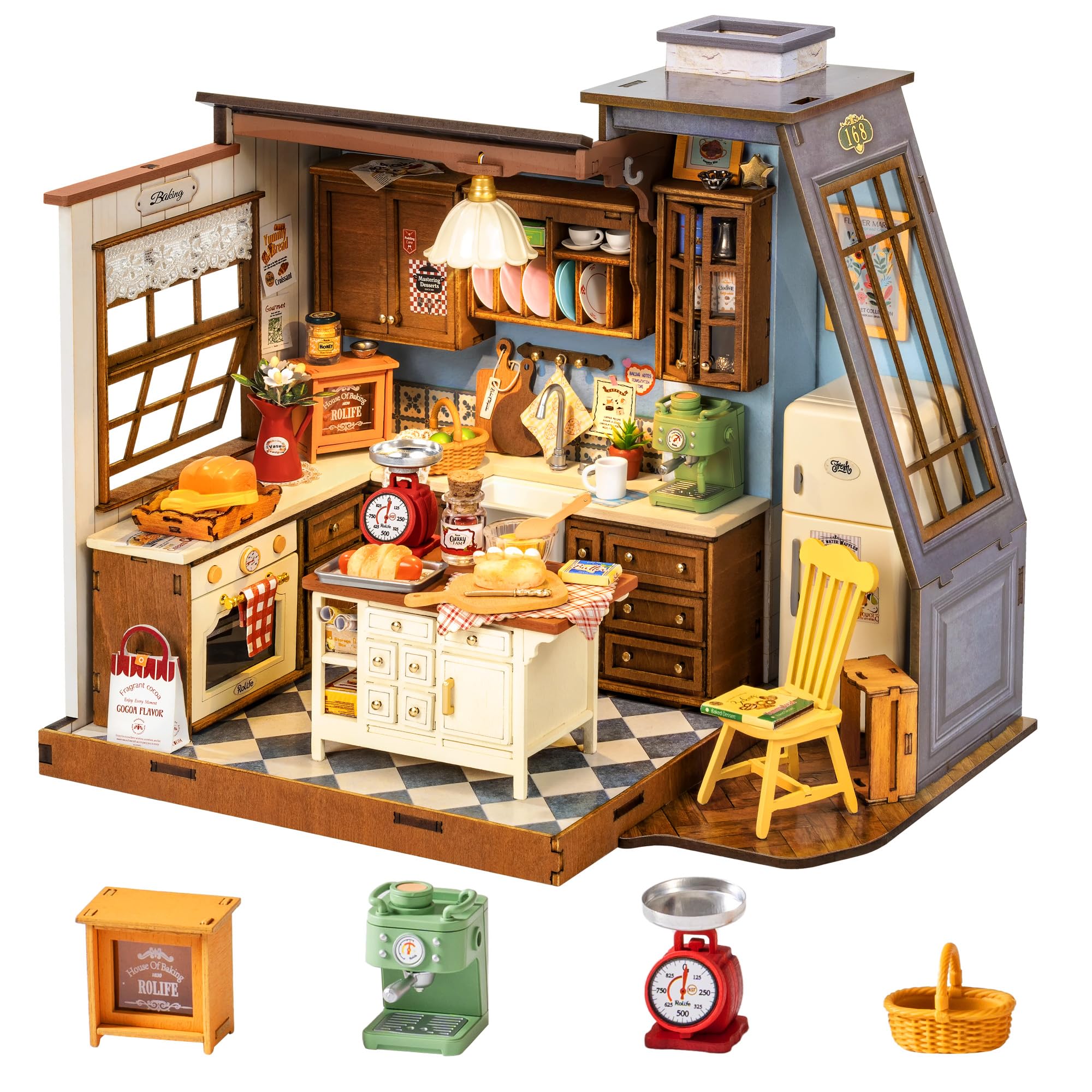 Rolife DIY Miniature House Kit - Model Kit Dolls House Baking Kitchen for Teens Adults, 3D Puzzle Mini House Building Kit Book Nook Craft Kit
