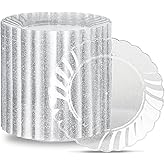 BESTVIP 100 Pieces Silver Glitter Plastic Plates, 6 Inch Disposable Premium Sturdy Silver Dessert Plates, Premium Elegant Fancy Disposable dinnerware for Weddings, Parties and Birthdays