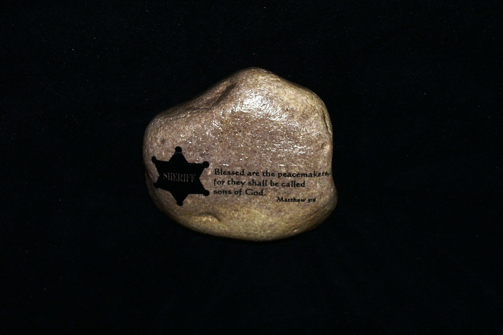 Sheriff's Badge Stone gift Bible verse Blessed are the peacemakers Matthew 5:9